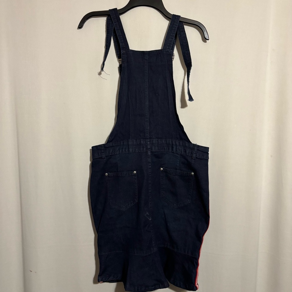 Unbranded XL Dark Wash Denim Bib Overalls Skirt with Side Red White Stripes - Picture 5 of 7